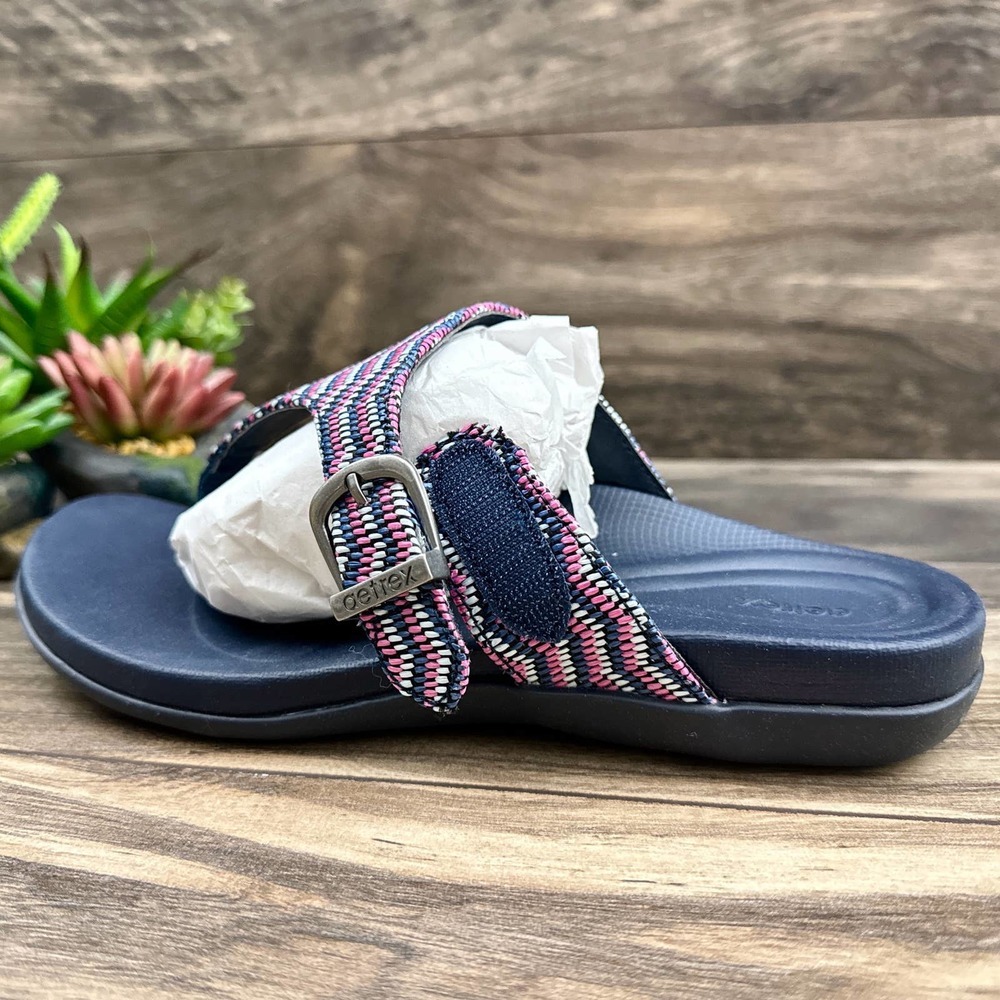 NIB Aetrex Rita 39 8.5 Thong Sandal Flip Flops Navy AE875 - Picture 7 of 12